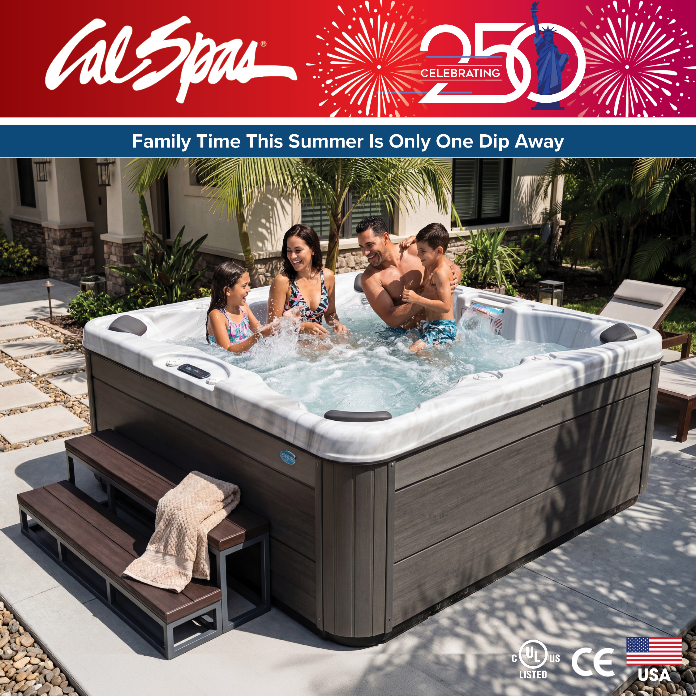 Calspas hot tub being used in a family setting - Bridge Port